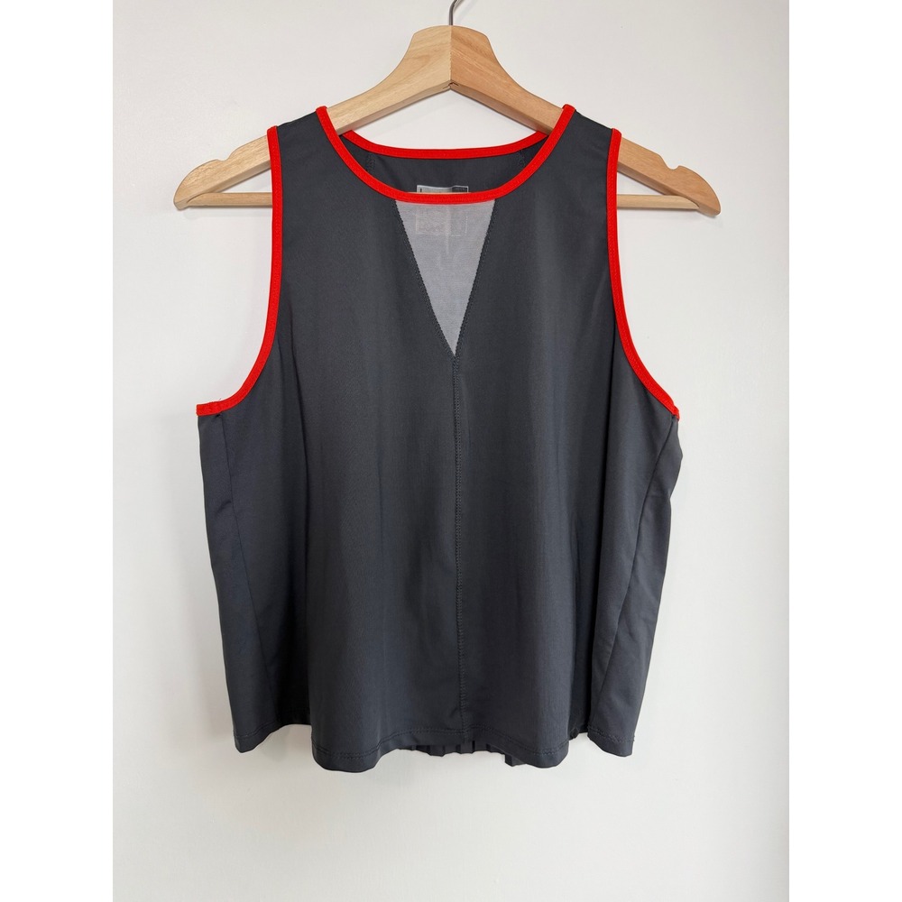 Lucky In Love‎ Grey Red Pleated Back Tennis Tank Top Mesh V-Neck Womens Small